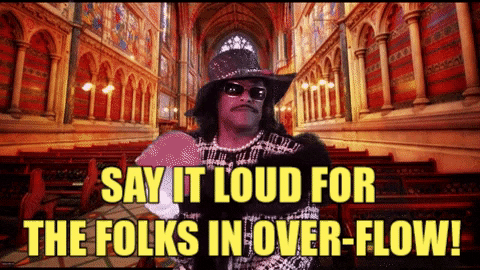 Video gif. Robert E Blackmon, a lifestyle expert, fans himself in a church and looks around to see if anyone else heard what he heard. Text, "Say it loud for the folks in overflow!"