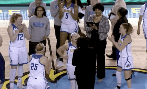 ncaa sports win GIF by Delaware Blue Hens