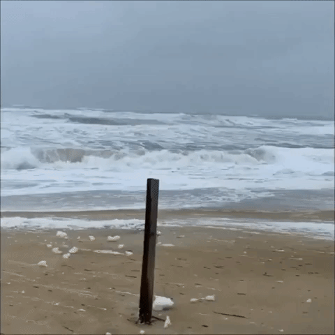Wind Sends Sea Foam Flying as Storm Approaches North Carolina's Outer Banks