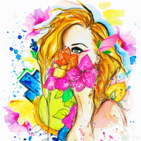 BecaIlustra art girl woman flowers GIF
