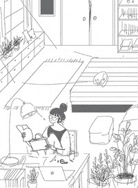 juliayellow cat illustration colorful plants GIF