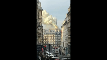 Notre Dame Cathedral Engulfed by Flames and Smoke