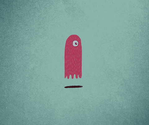 Cartoon gif. A floating pink ghost with one blinking eye.