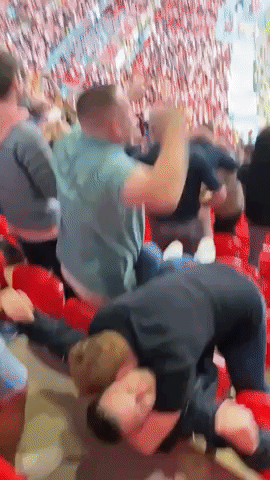 English Soccer Fans Celebrate Team's Knockout Victory at Wembley Stadium