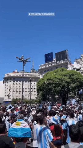 Fans Climb on Light Poles at Argentina's Victory Parade in Buenos Aires