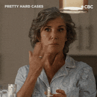 TV gif. Meredith MacNeill as Detective Sam in Pretty Hard Cases covers her mouth bashfully and ducks before walking away, saying "yikes" which appears as text.