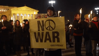 Ukraine Vigil Attendees Form Peace Sign, Budapest 