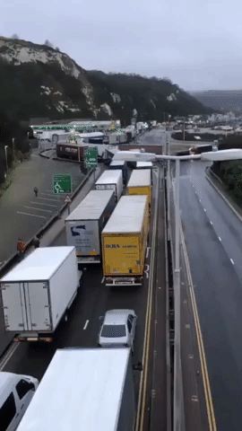 Stranded Truck Drivers Blare Their Horns at Port of Dover