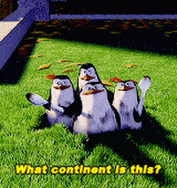 Cartoon gif. Skipper and the other penguins from Madagascar are in a hole in the ground with dirty spoons. Skipper asks Marty the Zebra, “What continent is this?” Marty, confused, replies, “Manhattan.”