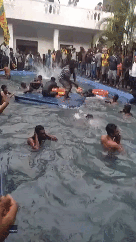 Protesters Use President's Pool After Storming Residence in Colombo