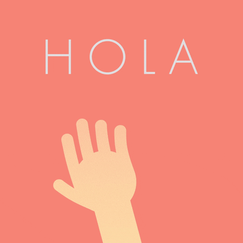 Text gif. A hand slowly waves back and forth and the text above it reads, "Hola. Hello. Olá. Salut. Hallo."