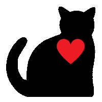 Black Cat Beating Heart Sticker by CatsMeowVillage