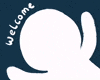 Cartoon gif. A smiling, round-headed white figure with red cheeks opens and waves its arms, turning around. Text, "welcome."