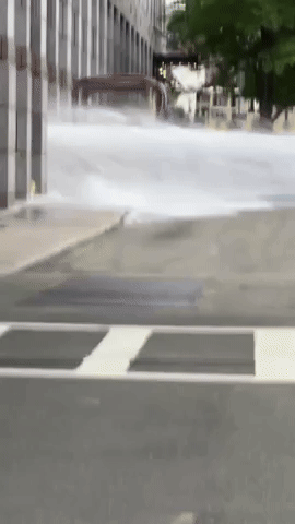 Water Spews From Building in Downtown Boston