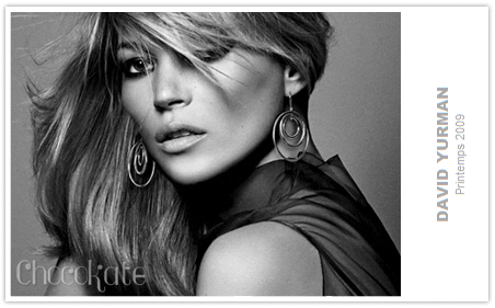 Photo gif. Black and white images of Kate Moss posing for a David Yurman 2009 photoshoot.