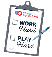 Work Hard Play Hard Health Sticker by Midwest Express Clinic