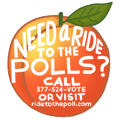 Text gif. Peach with white marker text across reads, "Need a ride to the polls? Call 877-524-VOTE, or visit ride to the poll dot com," the phone number flashing blue for emphasis.