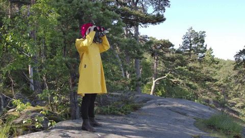IsletGroup giphygifmaker binoculars rain coat red beanie GIF