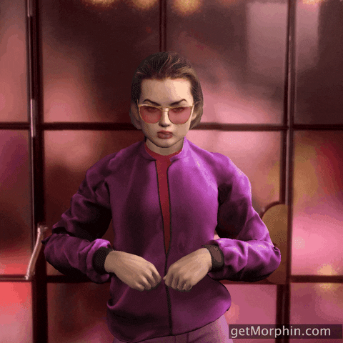 Digital art gif. An animated Margot Robbie throws confetti over her head and dances in celebration.