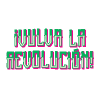 Digital art gif. Pink and green text in Mexican-style font says, "Vulva la revolucion!"