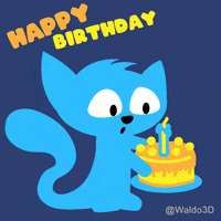 Waldo3D cat birthday happy birthday eating GIF