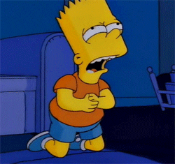 The Simpsons gif. In a scene from the episode "Marge Be Not Proud", Bart Simpson just saw a video game commercial that really won him over. Kneeling on the floor, he wrings his hands and drools.