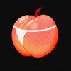 Illustrated gif. Pink and orange shiny peach wearing white thong underwear.
