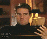 Celebrity gif. Actor Tom Cruise bursts into laughter and claps his hands during an interview.