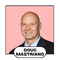 Photo gif. Make America Great Again hat adheres to a smiling photo of Doug Mastriano framed in pink against a transparent background. A stamp appears next to him that reads, “Is a Trump Republican.”