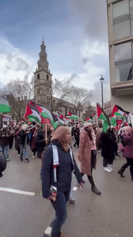 Crowds of Protesters Call for Ceasefire During Marching in London