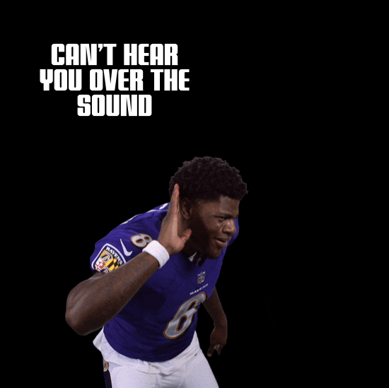 Sports gif. Baltimore Ravens Quarterback Lamar Jackson leans in, theatrically gesturing his hand to cup his right ear. Text, "Can't hear you over the sound," then his left ear, "of all the Black votes being counted."