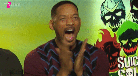Celebrity gif. Will Smith on German radio network 1Live clapping and rocking in an absurd manner.