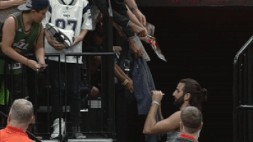 ricky rubio player-fan interaction GIF by NBA