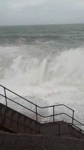 Huge Waves Crash Ashore as Storm Ellen Hits Cornwall Coast