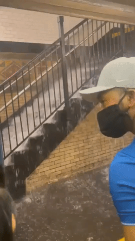 Floodwaters Gush Down Subway Station in the Bronx
