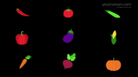 Vegetable Looped Icons and Fresh Food Set