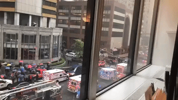 Emergency Vehicles Fill New York Street After Helicopter Crash