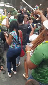 Jubilant South Africa Fans Dance Around Police Car After Rugby World Cup Win