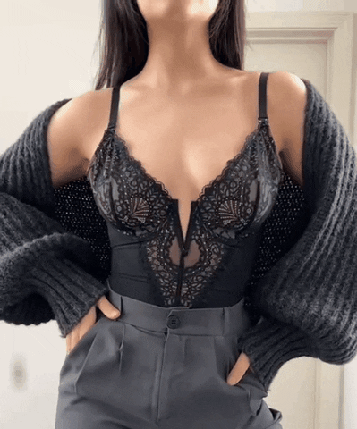 Adorn - Deep-V Neck Lace Bodysuit
