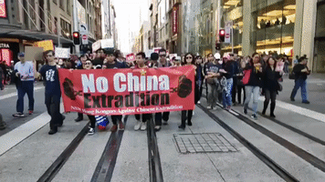 Rally Moves Through Sydney's Central Business District to Protest Hong Kong Extradition Bill