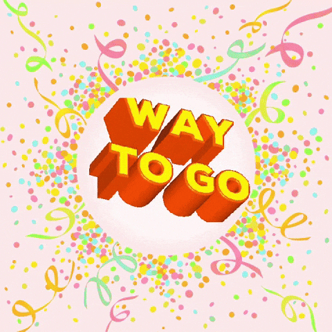 Text gif 3D letters grow and shrink in a perfect loop surrounded by glowing and sparkling confetti and streamers Text Way to go