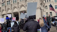 Demonstrators Chant 'My Child, My Choice' in Protest Against Connecticut School Mask Mandate