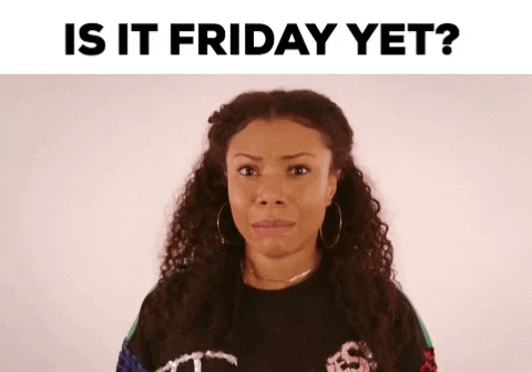 Celebrity gif. Looking straight at us, Shalita Grant starts to cry and shakes her head. Text, "Is it Friday yet?"