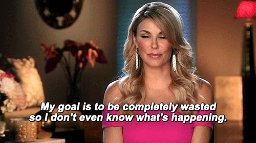 Reality TV gif. Brandi Glanville from Real Housewives of Beverly Hills is being interviewed and she says matter of factly, "My goal is to be completely wasted so I don't even know what's happening."