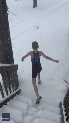 Young Wrestler Completes Singlet Snow Angel