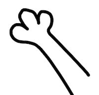 Digital art gif. A very simple animated paw with three little toes wiggles each toe, one after the other.