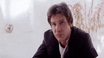 Movie gif. Harrison Ford as Han Solo in Stars Wars: The Empire Strikes Back covers his mouth with his hand, raising his eyebrows, pensive.