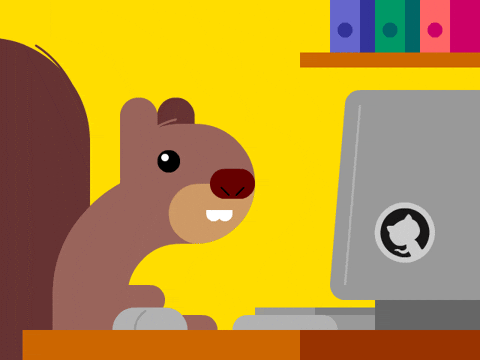 a cartoon squirrel in front of a laptop giving a thumbs up - it's cute!