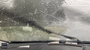 Huge Hailstones Smash Car’s Windshield in Canberra