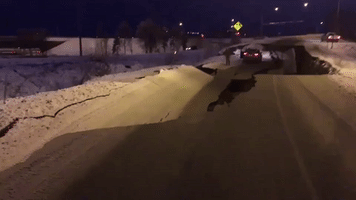 Road Collapses in Anchorage Following Strong Earthquake